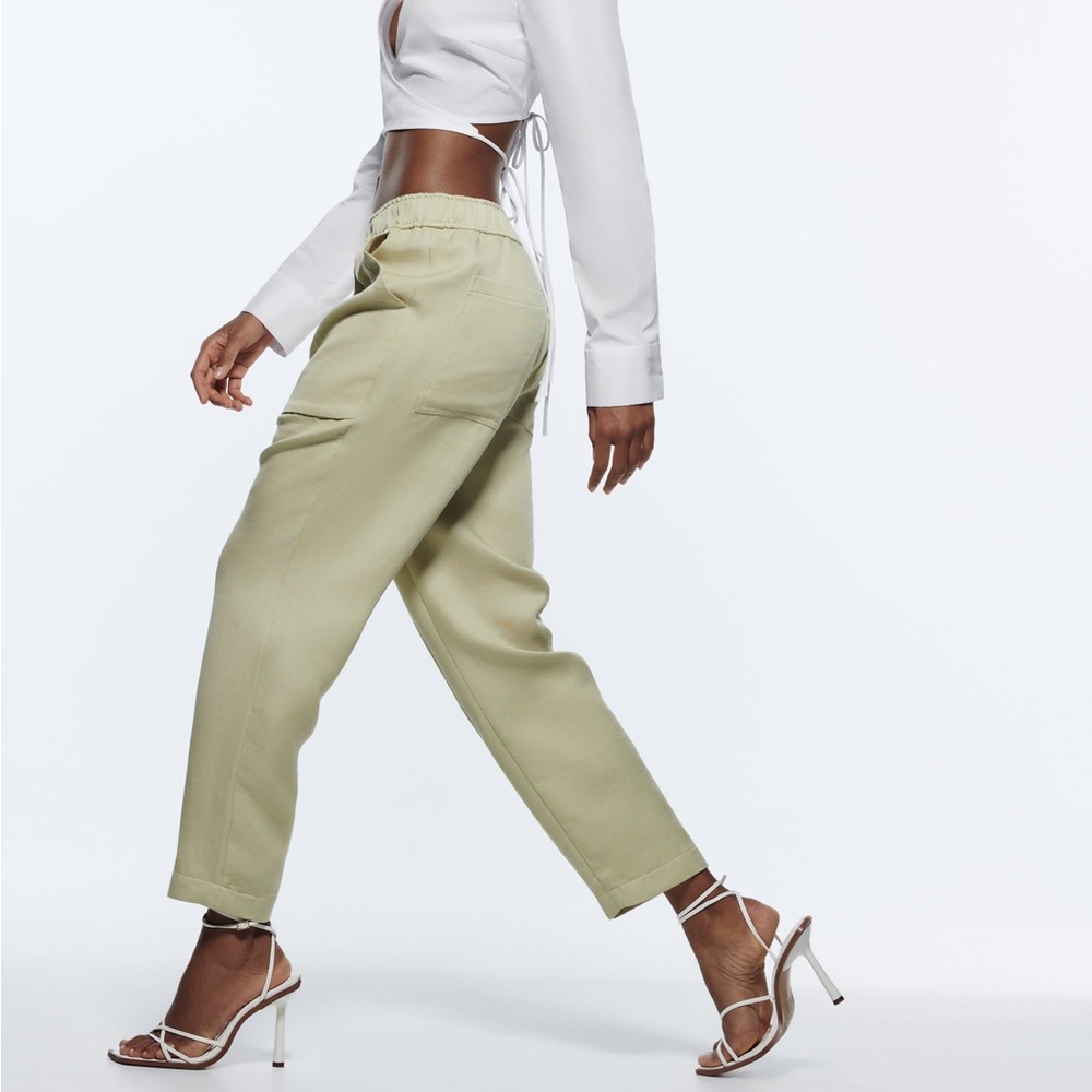 Zara Linen Blend Soft Jogger Style High Rise Relaxed Fit Pants NWT